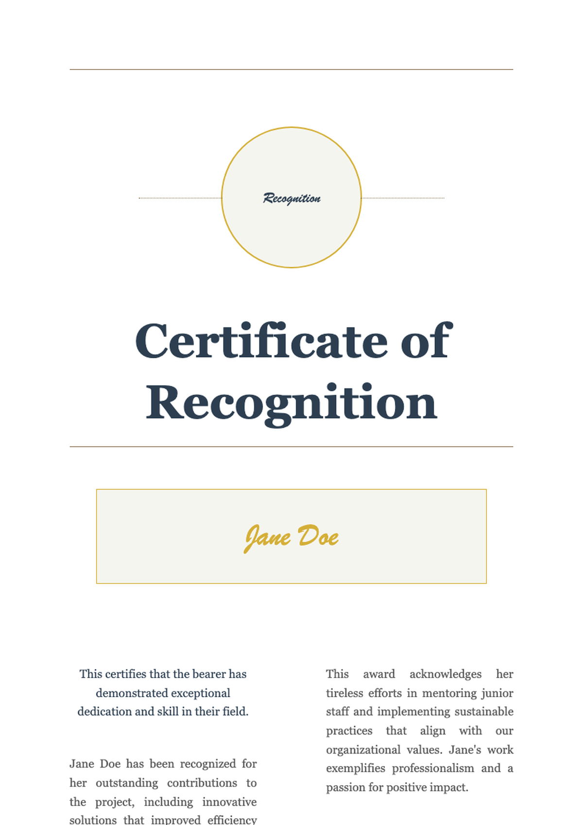 Elegant certificate of recognition for community contributions with decorative header and signature_variant_2